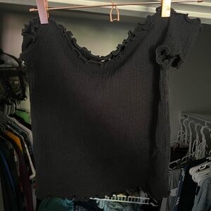 Black Ruffled Off The Shoulder Top